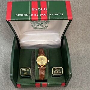 Gucci Paolo Gucci Genuine Diamond and Leather Watch